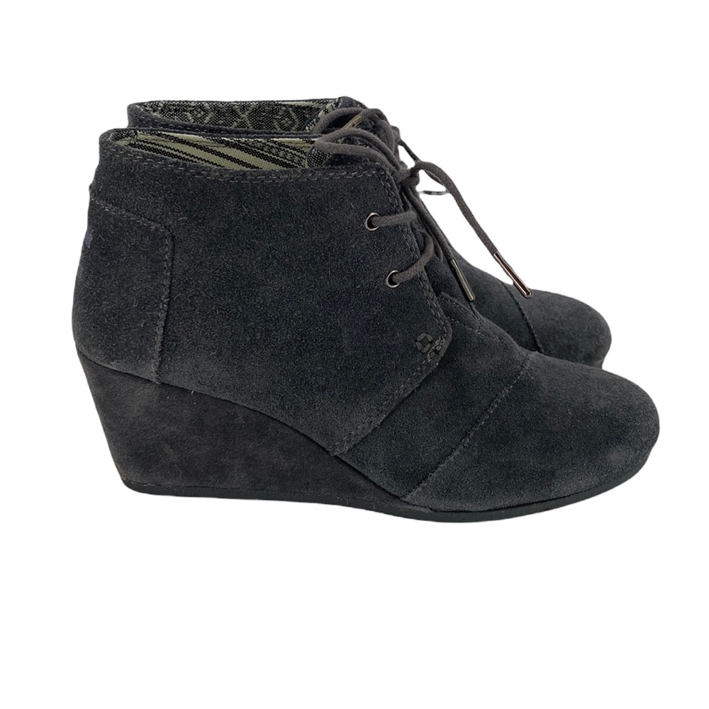 Toms Charcoal Gray Suede Wedges